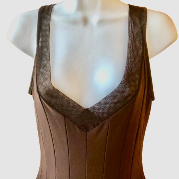 Joseph Ribkoff Cocktail Dress Fit & Flair Brown Tea Length Made in Canada - Picture 4 of 11